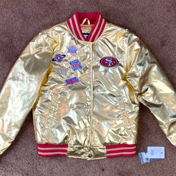Share San Francisco 49ers Woman's 5 Time Super Bowl Jacket STARTER GOLD S M - Picture 6 of 9